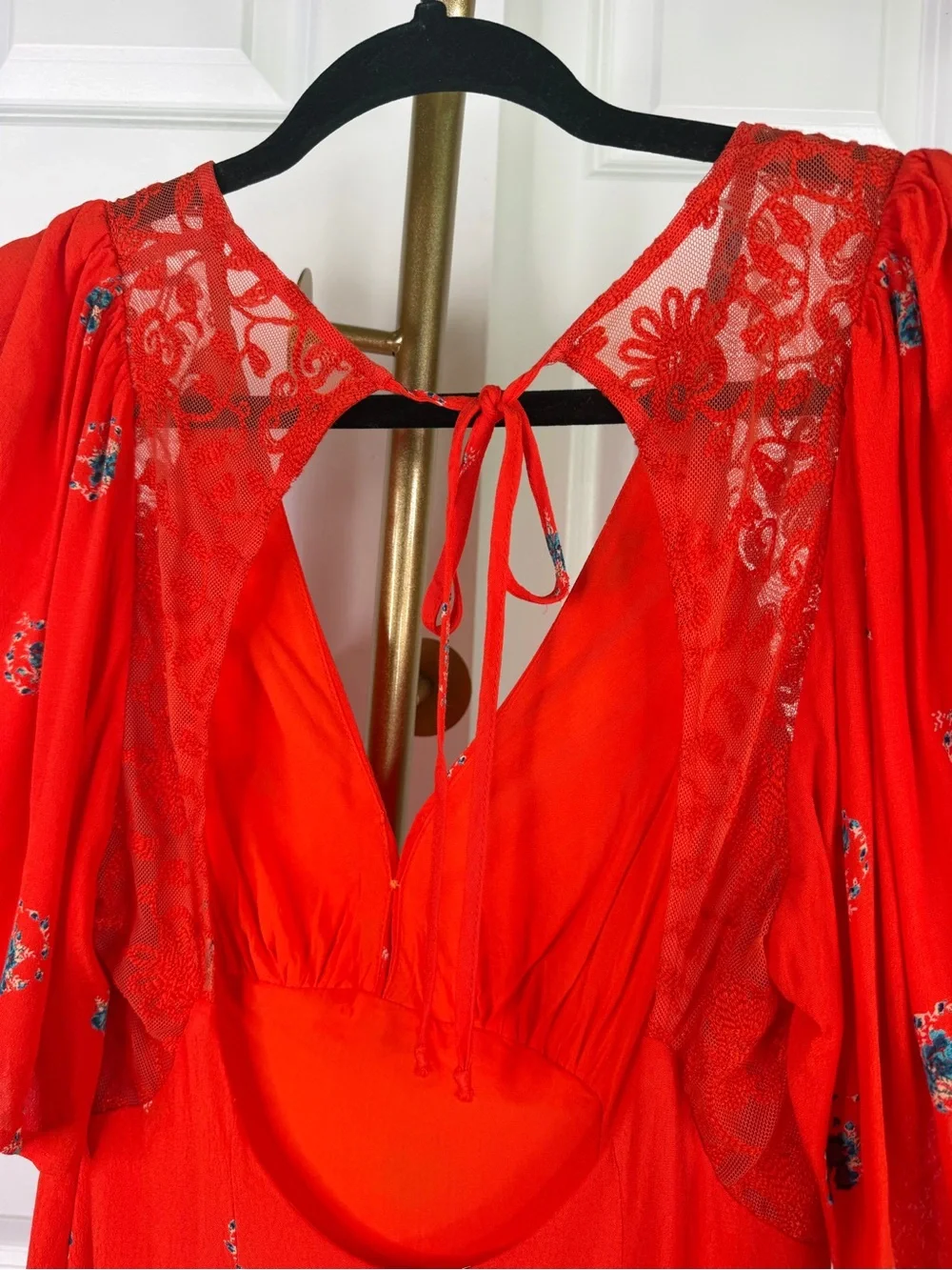 Mockingbird Coral Red Floral Backless Mini Dress Size 0